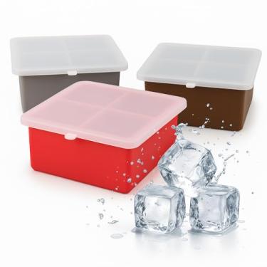 Imagem de 3 formas de gelo silicone com tampa para papinha de neném para Whiskey cubo grande