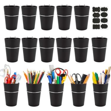 Imagem de SENENQU 16 conjuntos de ganchos de pegboard com copos de Pegboard, caixotes estilo anel com anéis, acessórios de suporte de copo para organizar armazenamento (preto)