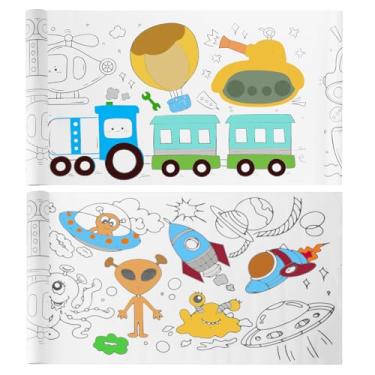 Imagem de Rolo de desenho infantil, 2 rolos de papel para colorir, rolo de papel de desenho adesivo, papel de enchimento colorido de pintura DIY para crianças pequenas, presentes de 30 x 299 cm, (transporte