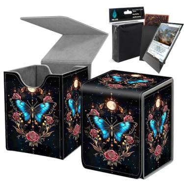 Imagem de Deck Box MTG com protetores de cartão, comporta 80 cartas de jogos, caixa de baralho com forte fecho magnético, mantém os cartões seguros, apanhador de sonhos de borboleta