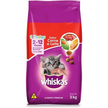 Imagem de Ração Whiskas Carne e Leite para Gatos Filhotes 3 Kg