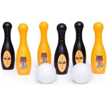 Imagem de Jogo de Boliche Infantil, 6 Pinos e 2 Bolas, 28 cm, Preto e Laranja