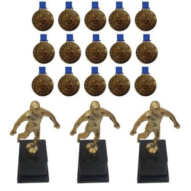 Imagem de Kit C/15 Medalhas M43 + 3 Troféus Jogador Artilheiro - Crespar, Bronze