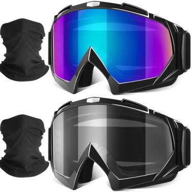 Imagem de Óculos de motocicleta, pacote com 2 unidades de óculos de proteção para motocicleta, quadriciclo, off-road, motocross, com 2 unidades, máscara bandana respirável para adultos, jovens e crianças (Gery+