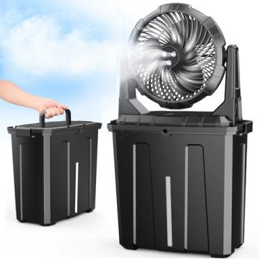 Imagem de Ausic Ventilador de nebulização portátil - balde de 9L, ventiladores externos de 25.4 cm para pátios/acampamento, 30.000 mAh preto