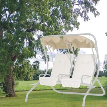 Imagem de 2 Person Porch Swing Canopy Replacement Top Waterproof Outdoor Two Seater Garden Swing Seat Canopy Covers (2 Piece)
