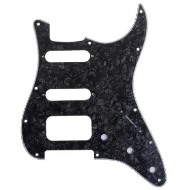 Imagem de Musiclily Pro 11 Furos Canto Redondo Escudo Guitarra HSS Strato Pickguard para Stratocaster EUA/Mexicana com 3 Parafusos para Montagem de Humbucker Captadores Abertos,4 Camadas Preto Perolado