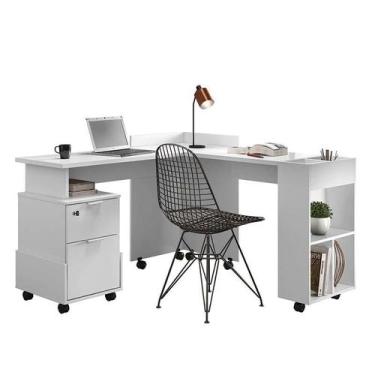 Imagem de Conjunto de Mesa Para Escritório Estudos Alessa M1 M2 Lukaliam Branco