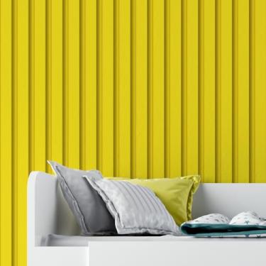 Imagem de Papel de Parede Adesivo Impermeável Ripas de Madeira Ripado Amarelo Rolo De 12M Prova Dagua