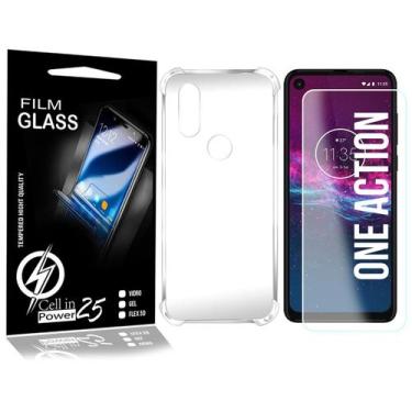 Imagem de Película Vidro + Capa COM BORDA Moto One Action XT2013 6.3 - Cell In P