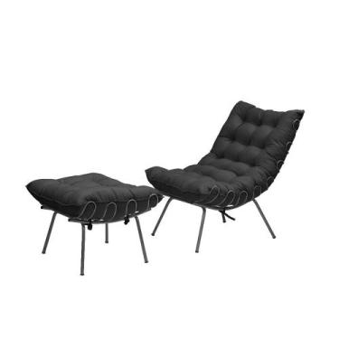 Imagem de Poltrona Com Puff Costela Aramada Adão Preta-Veludo Preto - F Pnedo St