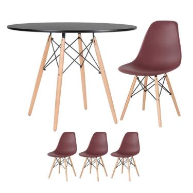 Imagem de Mesa Redonda Eames 100cm Preto + 3 Cadeiras Marrom