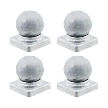Imagem de Tsnamay 4 peças de ferro fundido cinza quadrado cabeça de poste de cerca esférica cúpula deck acessórios decorativos para 5 x 5 mm cerca de portão de madeira