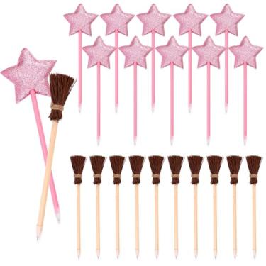 Imagem de SAVITA Conjunto Lembranças Festa Princesa, Incluindo 10 Lápis de Vassoura Castanhos e 10 Esferográficas de Estrelas Cor-de-Rosa para Artigos para Festas Aniversário Recompensas a Sala Aula