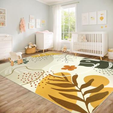 Imagem de Capslpad Tapetes de área 20 x 25 cm, tapetes boêmios para sala de estar, tapetes laváveis, de pelo baixo, macio, sem queda, tapete com estampa botânica bronzeada para quarto, escritório, sala de aula,