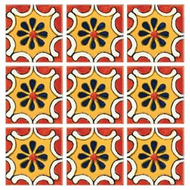 Imagem de Talavera Azulejo pintado à mão 5,6 cm x 5,5 cm Tradicional Confeti Mexicano Talavera Conjunto de 25 Psz Desenhos Coloridos Mosaico Cerâmica Original Vitrificado Azulejo para Projetos Domésticos Peças