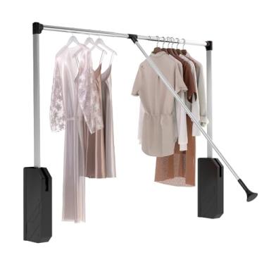 Imagem de WYJREES Haste de armário de puxar para baixo, suporte ajustável de 82,8 a 114,8 cm para pendurar roupas, varão de armário montado na lateral e nas costas para armário e quarto