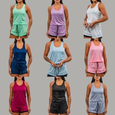 Imagem de Conjunto Academia Feminino Regata Nadador+Short 2em1 com Bermuda compr