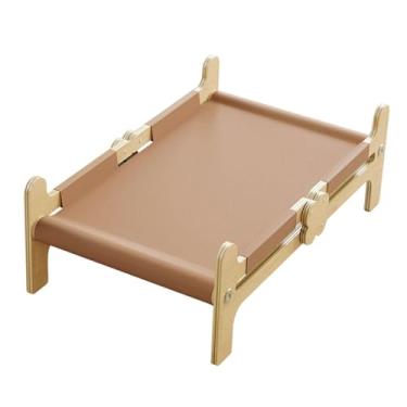 Imagem de IEUDNS Cama elevada de madeira para cães e gatos, berço com rede, resistente ao desgaste, estável e respirável, cama para animais de estimação, berço para, Marrom
