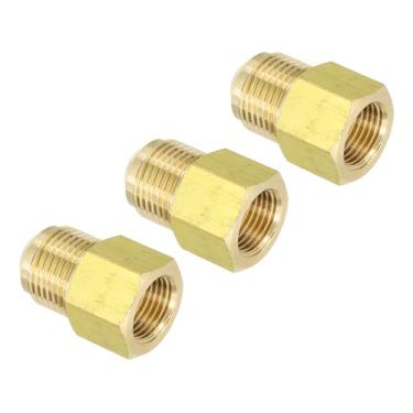 Imagem de PATIKIL 3/8 polegadas alargador fêmea x 1/2 polegada macho alargador, 3 peças SAE adaptador de latão 45 graus encaixe de tubulação para ar gás refrigeração HVAC