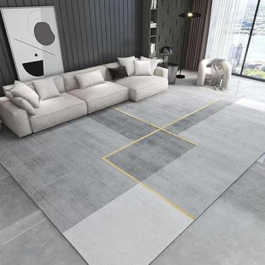 Imagem de Tapete de área 90 x 150 cm Entrada Pequeno Tapete Lavável Antiderrapante para Sala de Estar Quarto Cozinha Tapete de Porta Interior Tapete Decorativo Moderno Linhas Geométricas Cinza Amarelo