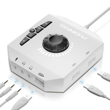 Imagem de PHOINIKAS Placa De Som Externa T10, Adaptador Áudio Usb Para Pc Windows, Mac, Linux, Laptops, Desktops, Estéreo Com Interface 3,5 Mm E Controle Volume, Plug-Play (6 Em 1, Branco)