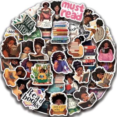 Imagem de JENMLO Adesivos de leitura para meninas negras, 50 peças, decalques para amantes de livros para Kindle, laptop, quadro de visão