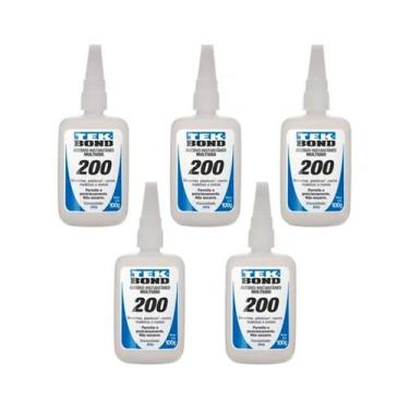 Imagem de Kit 05 Adesivo Instantâneo 100g Tekbond 200 Alta Viscosidade - Gasômet
