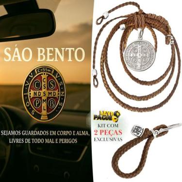 Imagem de Chaveiro Country Capiau + Penduricalho Laço Couro Marrom Medalhão São 