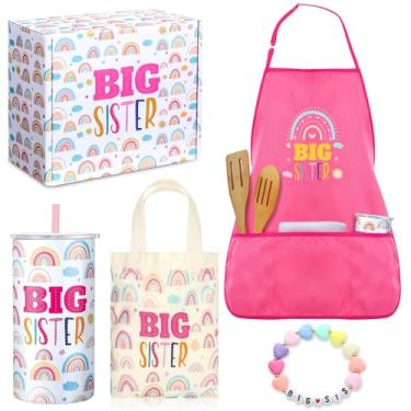 Imagem de Sieral 4 peças de presente para irmã mais velha para meninas 340 g copo rosa Big Sister bolsa sacola de lona e pulseira avental com bolsos Novo anúncio de presente de irmão para meninas pequenas