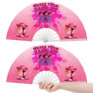 Imagem de Pacote com 2 ventiladores de botas no chão, fãs de dança de linha, leques dobráveis de festival grande ocidental, 66 cm (rosa)