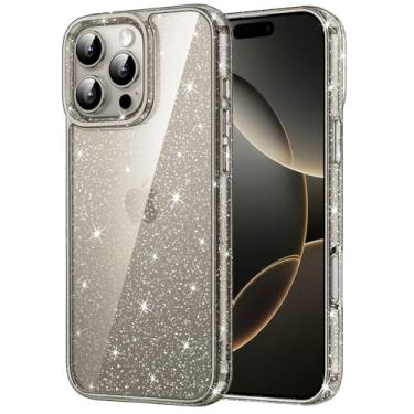 Imagem de JETech Capa Glitter para iPhone 16 Pro Max 6,9 Polegadas, Case Protetora de Telefone à Prova de Choque com Brilho Brilhante, Capinha Fofa e Brilhante para Mulheres e Meninas (Titânio Natural)
