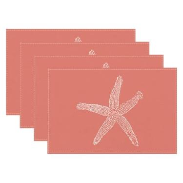 Imagem de Conjunto de 4 jogos americanos costeiros de verão, tema de praia, oceano, coral, estrela-do-mar, decorativo, 30,5 x 45,7 cm, resistente ao calor, linha antiderrapante, tapete náutico para mesa de