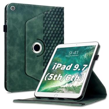 Imagem de Varohix Capa para iPad 6ª/5ª geração de 9,7 polegadas 2018/2017, iPad Air 2 / Air 1 capa protetora de couro PU com rotação de 360 graus com hibernar/despertar automático, suporte para cartão e alça de