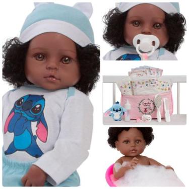 Imagem de Bebê Reborn Recém Nascida Negra 100% Silicone Kit Stitch - Cegonha Reb