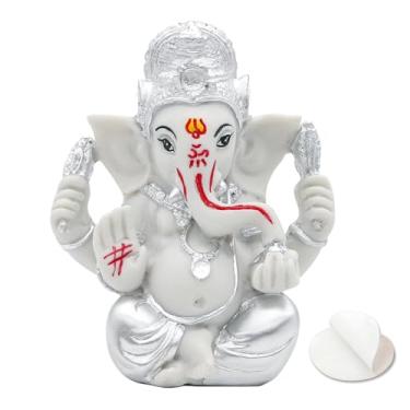 Imagem de Estátua Ganesha para painel de carro - 8,9 cm H prateado Lord Ganpati Murti Deus hindu Ganesh Idol para casa Mandir Templo Escritório Altar Decoração de sala de oração Diwali Pooja Decoração Presentes