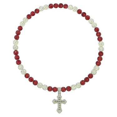 Imagem de Colar de beisebol masculino com pingente de cruz de 50 cm, coleção de gelo brilhante, para mulheres, strass e contas de argila, acessórios de beisebol, presentes para jogadores de times de beisebol