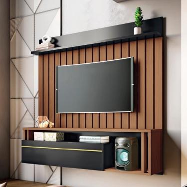 Imagem de Painel 55 Pol 160cm Bancada Suspensa Self Preto/castanho - Hb Móveis