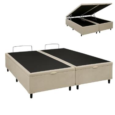 Imagem de So1clique Cama Box Baú Casal 138x188cm, Bipartida, Base Reforçada, Suede Bege