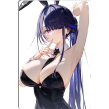 Imagem de DKLOWK Pôster de metal quente de menina anime fofo biquíni sexy placa de decoração de parede para casa bar clube quarto banheiro homem caverna Otaku 30,5 x 40,6 cm