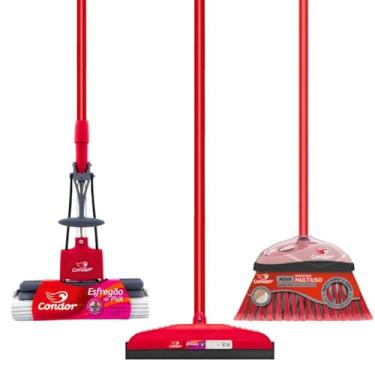 Imagem de Kit Limpeza Completo 1 Mop Esfregão 1 Vassoura Varre Fácil 1 Rodo 30cm Com Cabo Qualidade Condor
