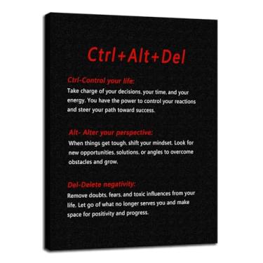 Imagem de Citação inspiradora arte de parede em tela motivacional Ctrl Alt del pintura pôster inspirador empreendedor impressão de imagem decoração de arte emoldurada para escritório em casa sala de estar