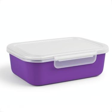 Imagem de Kit Pote Marmita Fitness 500ML com Trava Lateral P/Microondas Geladeira Dieta e Almoço(5,Roxo)