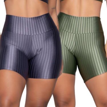 Imagem de Short Fitness Ikat New Zig 3D Serra e Mar Kit Com Duas Cores Cós Alto Roupa Para Academia Treino-Feminino