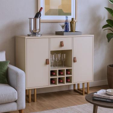 Imagem de Buffet Com Adega Off White E Pés Metálicos Dourados Moderno