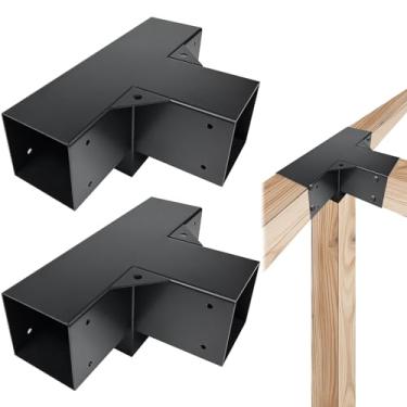 Imagem de Qrooviiy Kits De Suporte De Pegala, Suportes De Madeira De Canto Direito De 4 Vias Para Madeira Serrada De 4" X 4"(Real: 3,5" X 3,5"), Suportes De Gazebo Faça Você Mesmo Para Pérgolas De Pátio, Gazebo