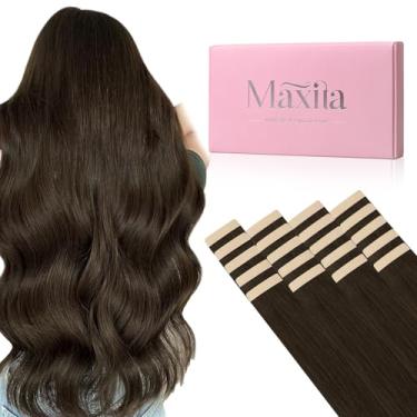 Imagem de MAXITA Extensões de cabelo humano real com fita adesiva, marrom caramelo, 20 peças, 40 cm, 50 g, extensões de cabelo, fita reta natural invisível