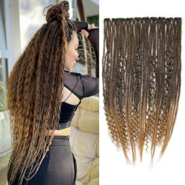 Imagem de Pouweney Extensões Dreadlock de 61 cm, 10 peças, conjuntos completos, 40 fios preto/marrom, extensões de dreads sintéticas para mulheres, 100% feitas à mão, macio, fino, 0,6 cm de largura.