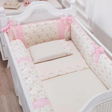 Imagem de Kit Berço Americano 6 Peças Contemporâneo Floral Rosa - Loja Baby