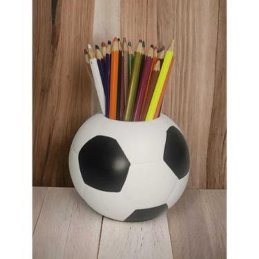 Imagem de Porta Lápis ou Vaso Formato de Bola Futebol Ceramica - Decore Casa